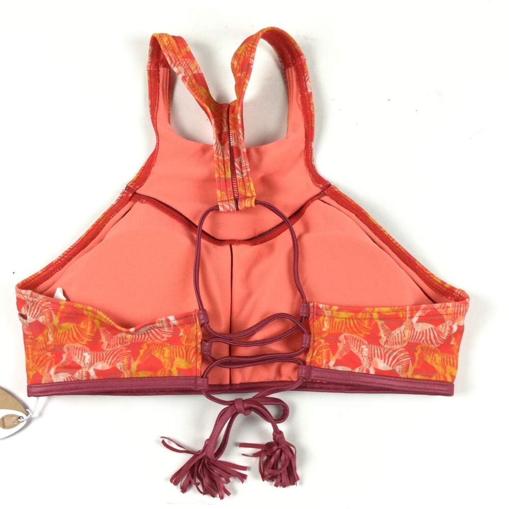 PRANA NWT Azra High Neck Bikini Top Pink Zebra Safari Print Small - Picture 8 of 9